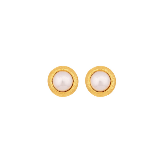Handcrafted Ariel Earrings in bronze with a 24-karat gold plating and cultured pearl