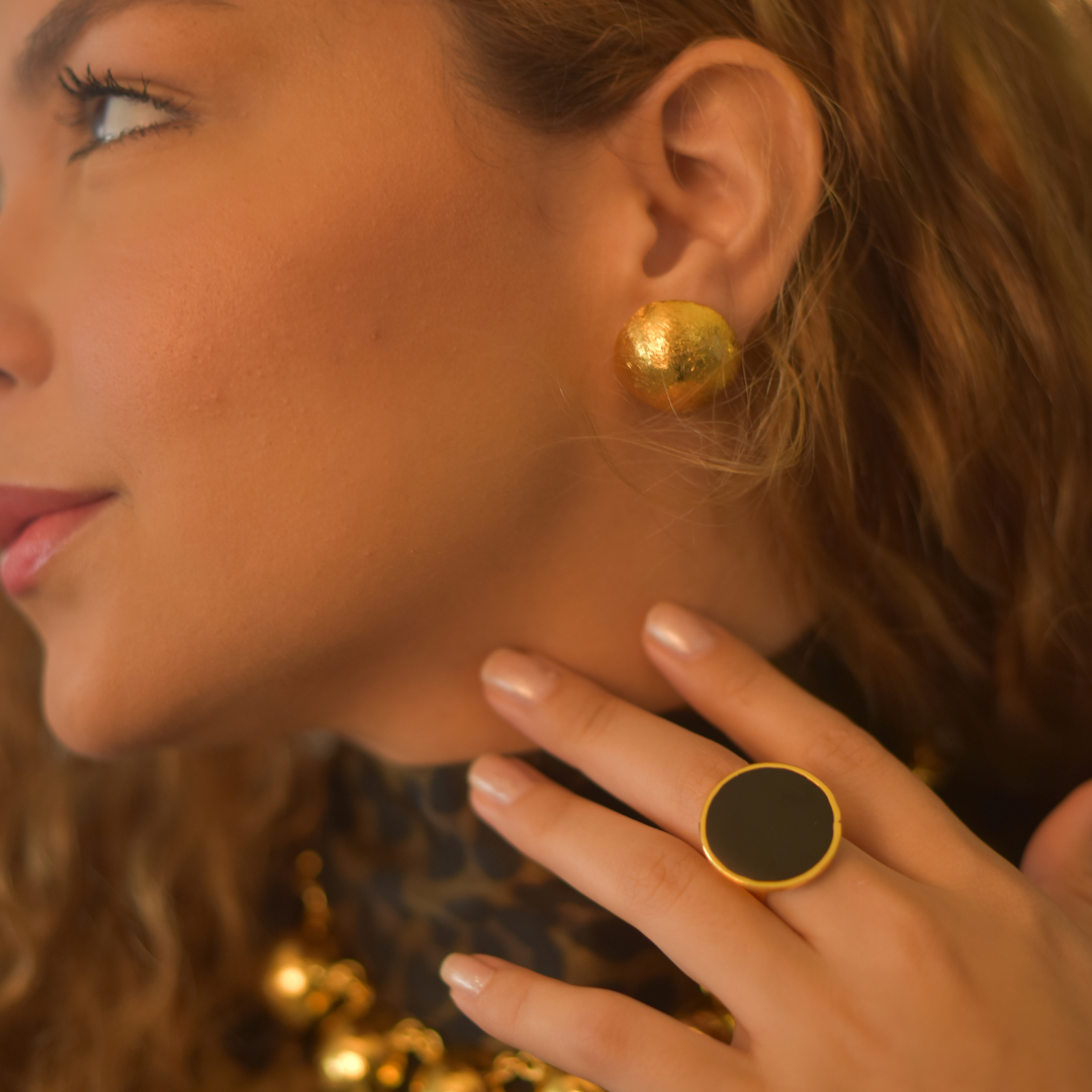 Handcrafted Ferrero Large Earrings in bronze with a 24-karat gold plating.