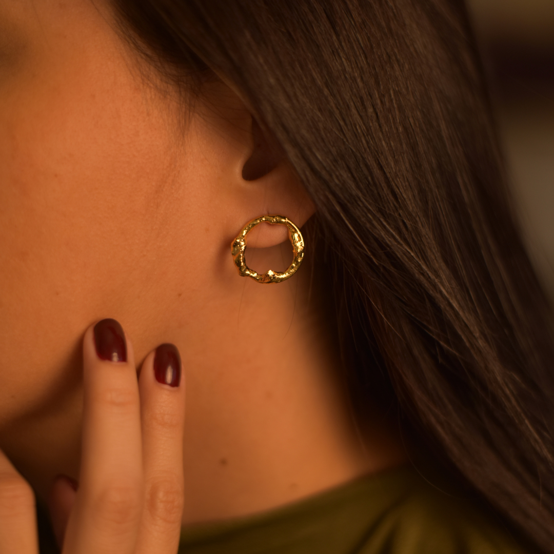 Handcrafted Otalora Earrings in bronze with a 24-karat gold plating.