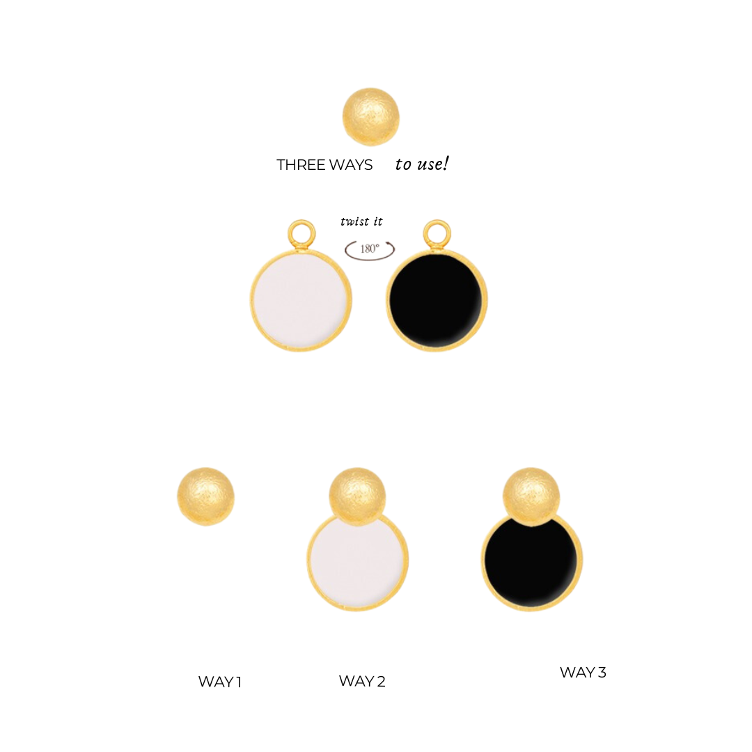 The Roma mini earrings are versatile earrings that can be worn in 3 different ways. (Black or White)