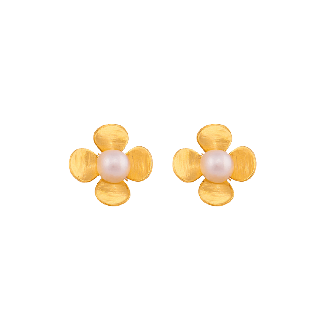 Handcrafted Flor Pearl Earrings in bronze with a 24-karat gold plating and cultured pearl