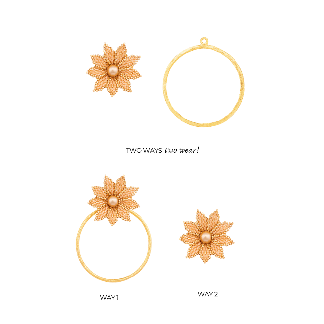 The Flora earrings are versatile earrings that can be worn in 2 different ways. Our jewelry is handmade by Colombian artisans in bronze with 24-karat gold plating.